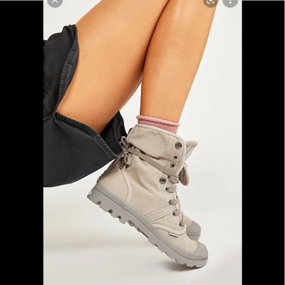 Palladium Women's Cotton Canvas Ankle Boots Beige Lace Up Comfortable Size 10